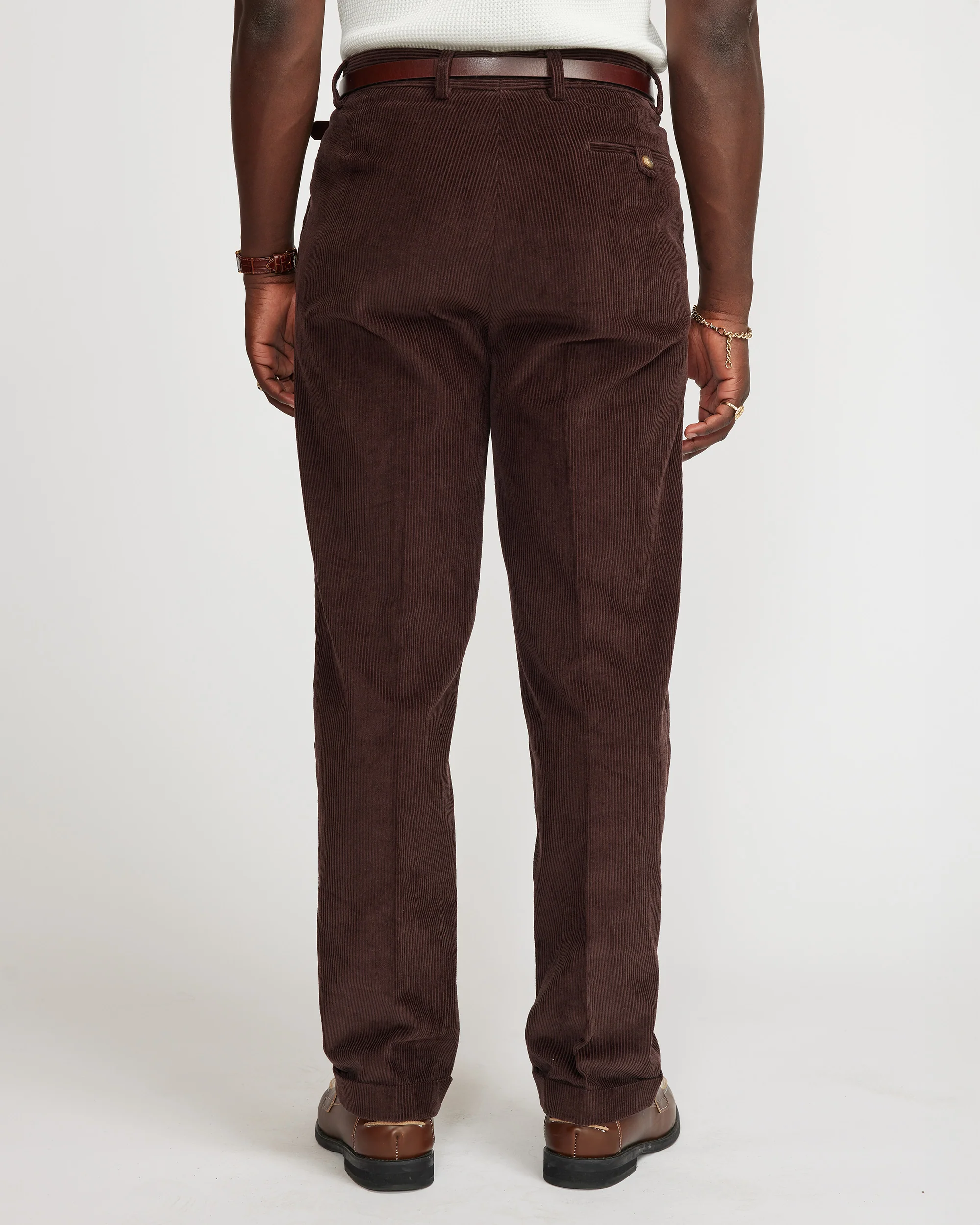 Cord pleated pants - Brown - Image 6