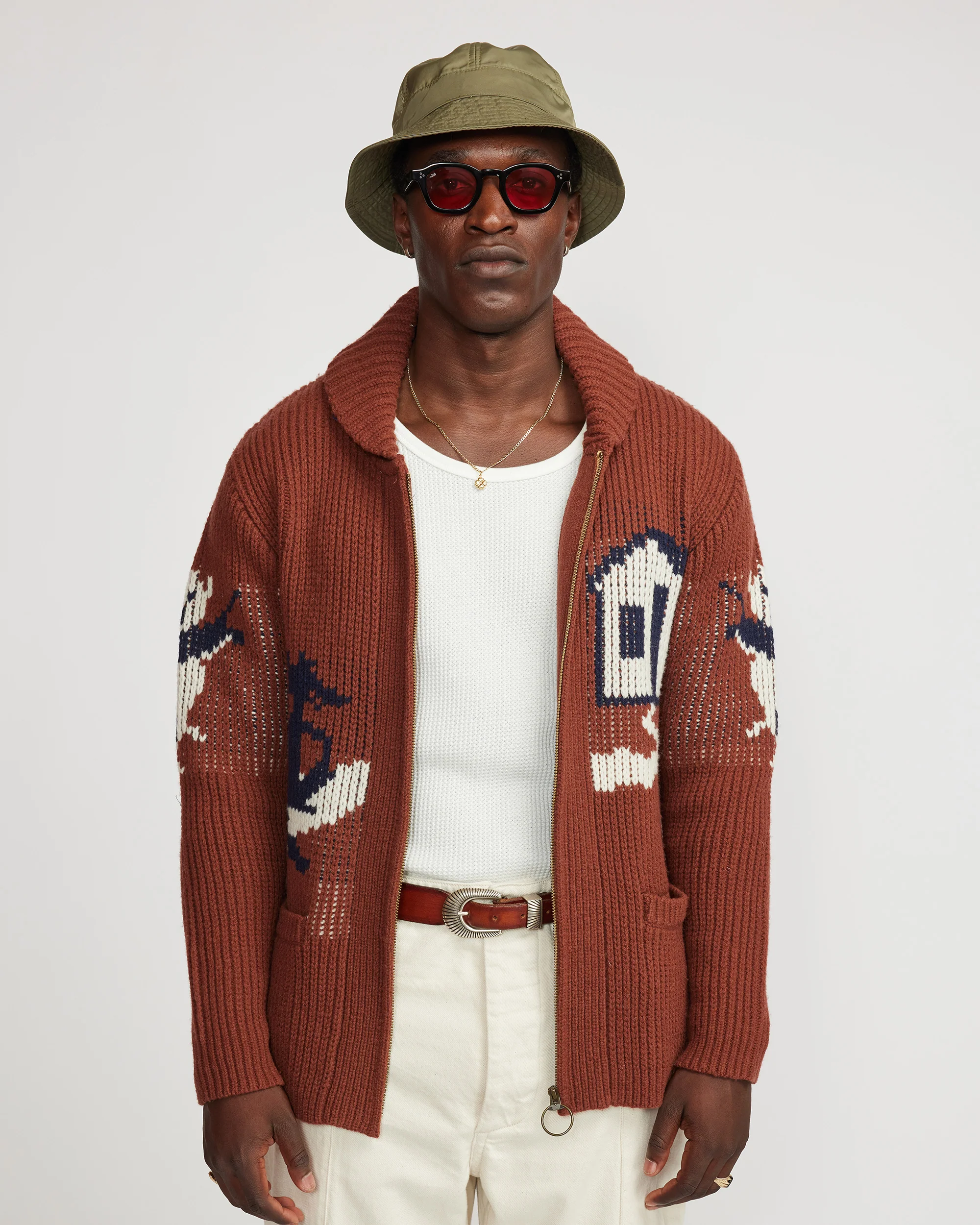 Huff heavy weight cardigan  - Rust - Image 2