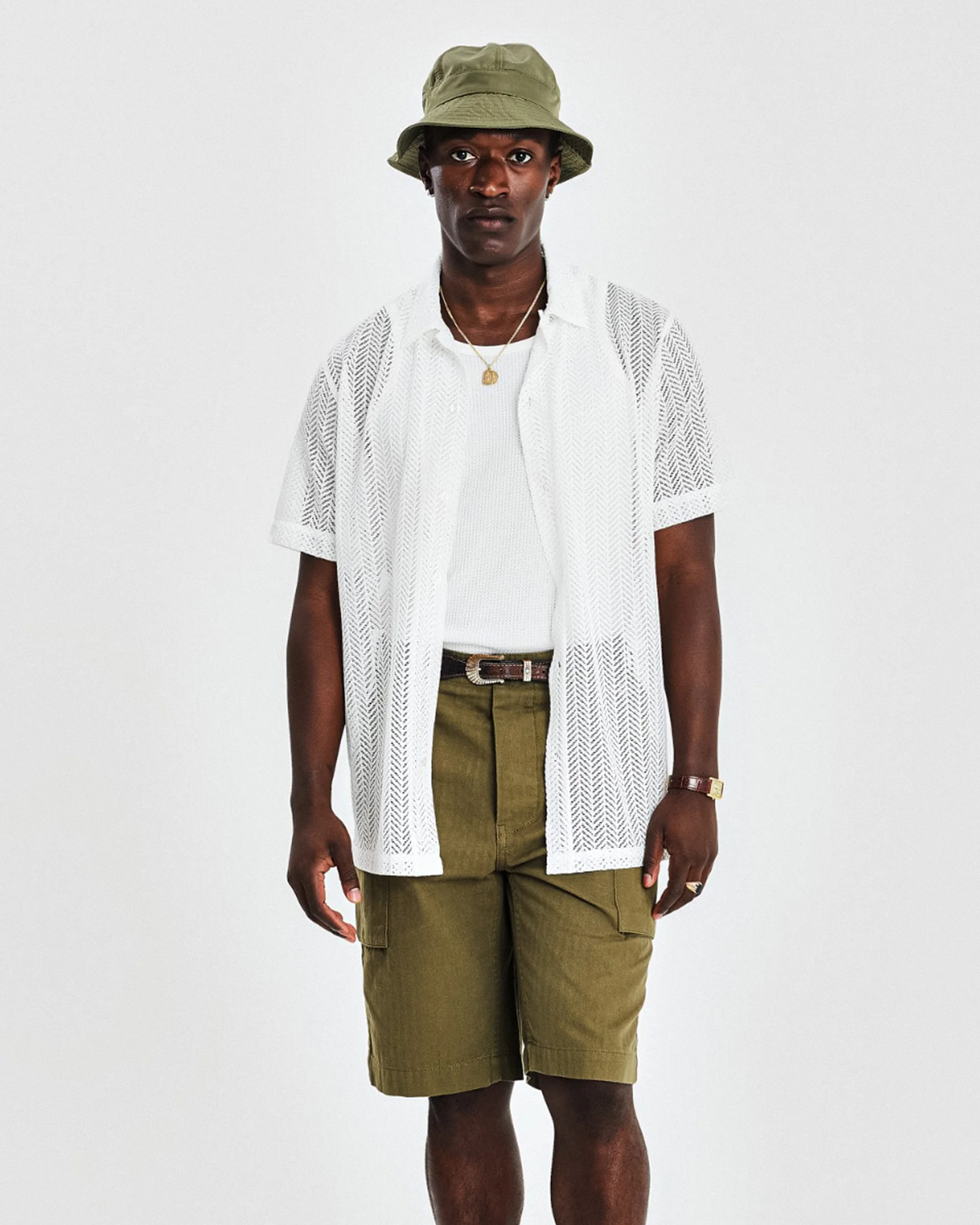 Lace cuban short sleeve shirt - White