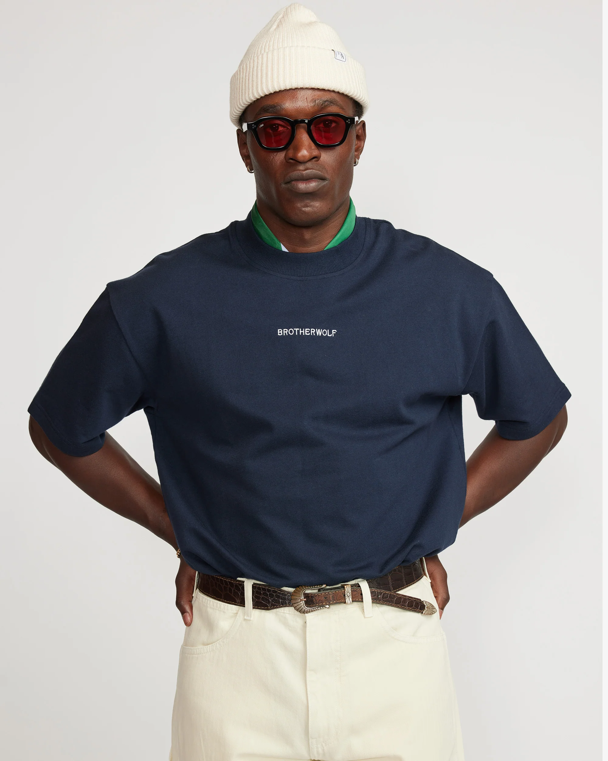 Oversized Tee (Signature Brother Wolf Embroidery) - Navy - Image 2