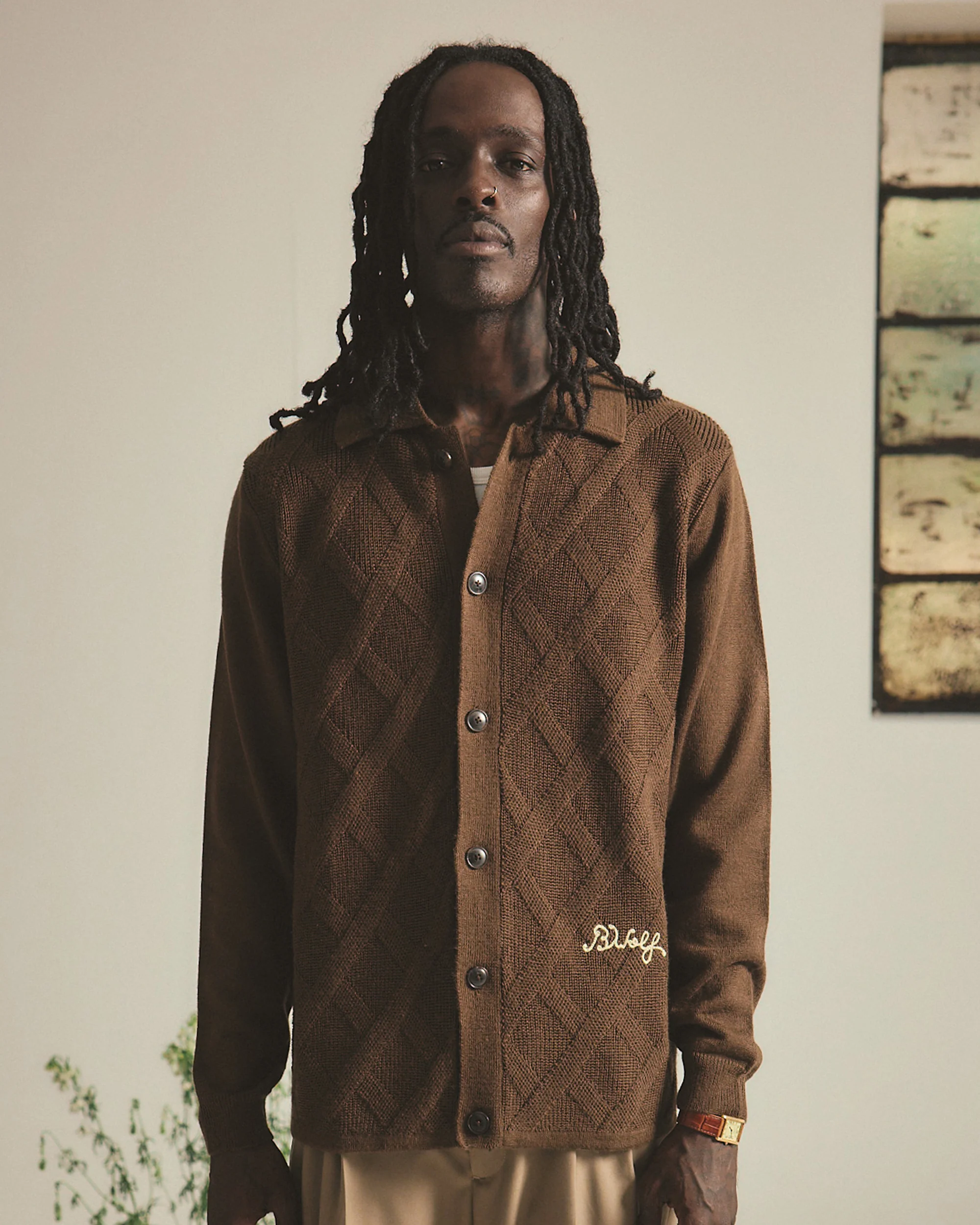 Plaid Knit - Brown - Image 2