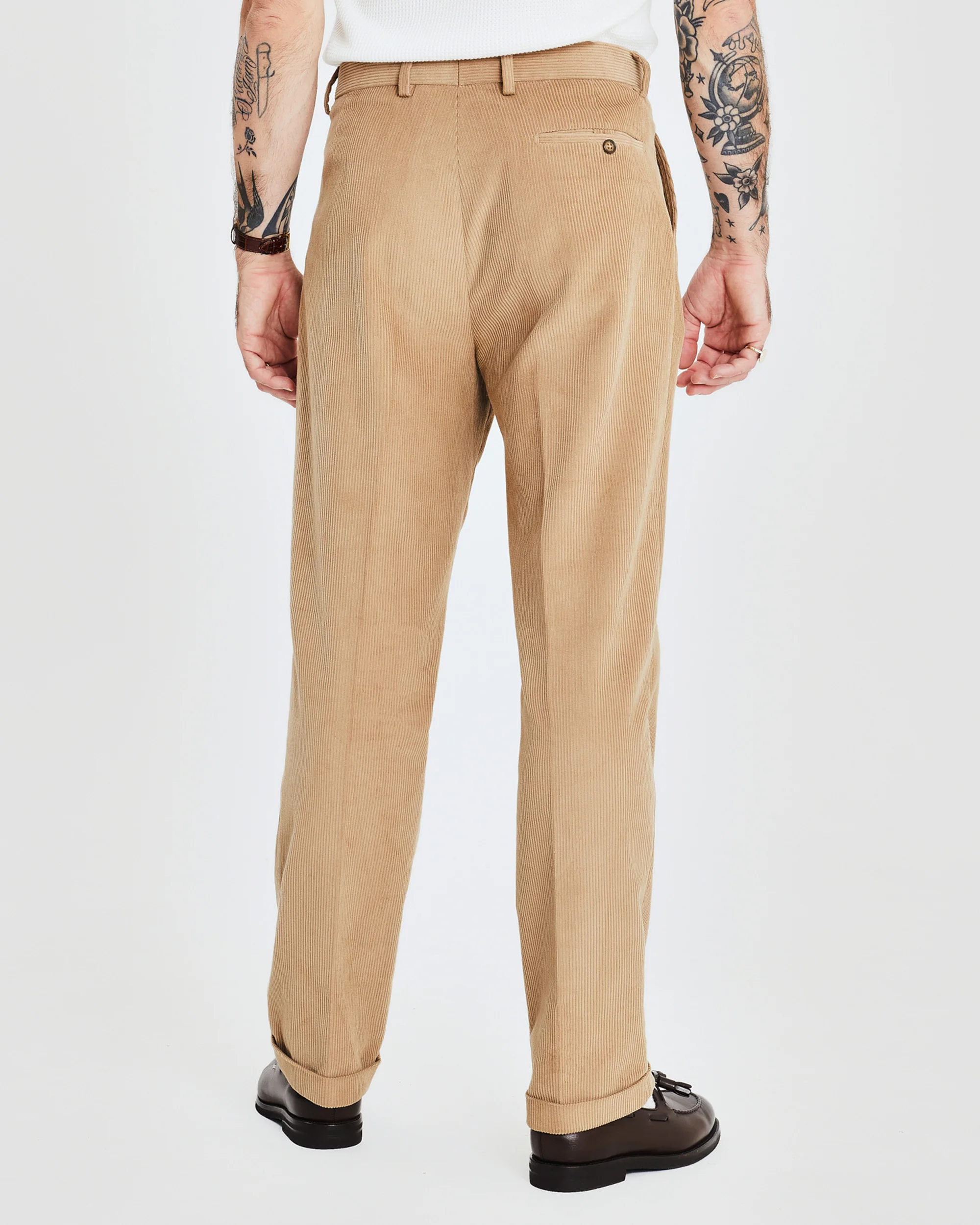 Pleated cord pant - Beige - Image 6